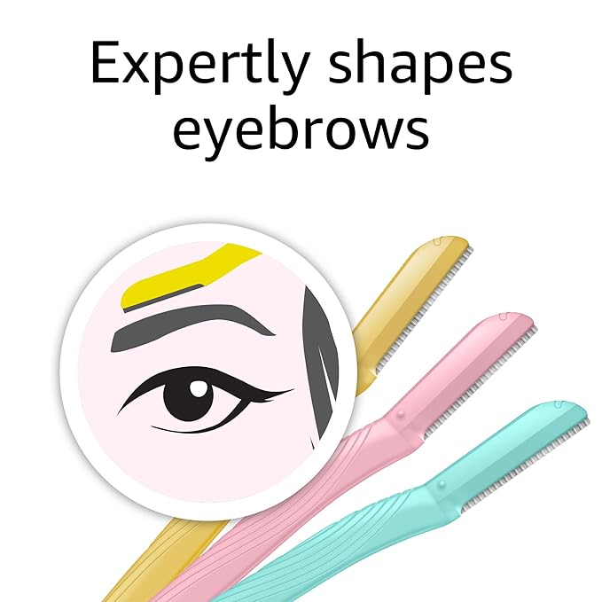 Amazon Basics Women's Multipurpose Exfoliating Dermaplaning Tool, Eyebrow & Facial Razor, Includes Blade Cover, Multicolor, 9 Count