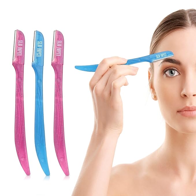 Eyebrow Razors for Women and Men – 3-Pack Facial Hair Remover and Exfoliating Dermaplaning Tool for Eyebrows, Upper Lip, Chin, Forehead – Precision Blade with Cover