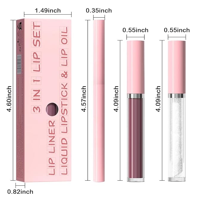 3-in-1Pink Nude Matte Lip Stain Kit | Waterproof Lip Liner + Hydrating Matte Lip Gloss + Nourishing Lip Oil | Long Lasting Plumping to Create Perfect Lip Makeup.06#
