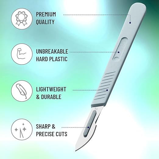 Disposable Scalpel Blades| #23 Sharp Carbon-Steel Blades | Pack of 20| Sterile Individual Pouches| for Dermaplaining, Podiatry, Crafts & More…