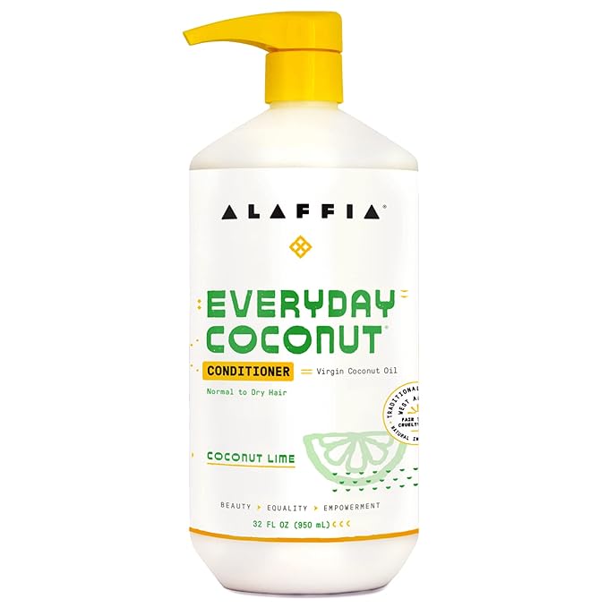 Alaffia Everyday Coconut Conditioner, Normal to Dry Hair, Moisturizing Support of Scalp and Hair with Ginger, Coconut Oil, and Shea Butter, Fair Trade, Coconut Lime, 32 Fl Oz