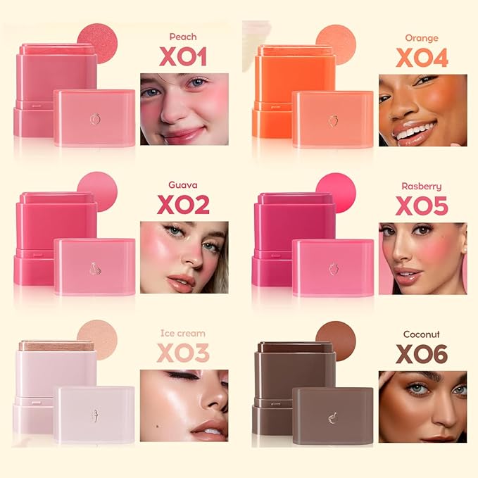 Multi-Purpose Makeup Hydrating Cream Blush Stick, Beauty Solid Moisturizer Stick For Cheek & Eyes & Lips,Waterproof Natural Moisture Smooth Blendable Matte Finish Face Blush Makeup (#03 Lce Cream)