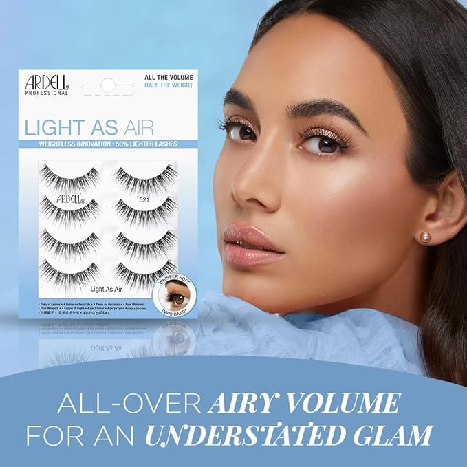 Ardell Light As Air 521 Lashes - Lightweight Natural False Eyelashes, Soft and Comfortable, 4 Pairs