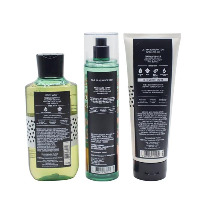 Bath & Body Works Emily in Paris MACARON CLOUD 3pc Bundle Gift Set with a Red Bow for Holidays - Mist, Body Cream, Shower Gel - Full Size