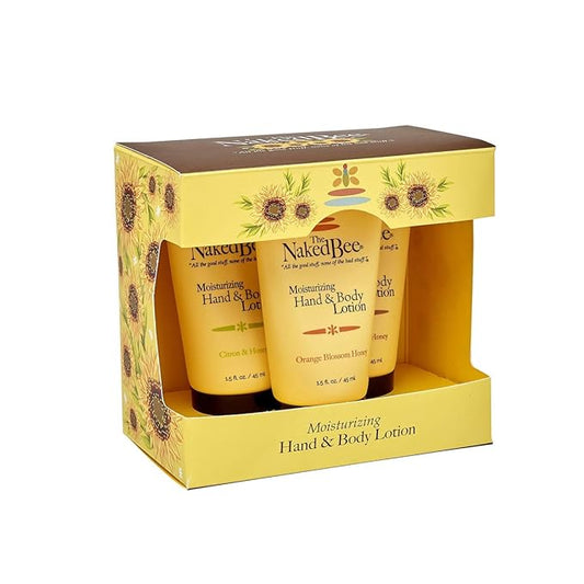 The Naked Bee Moisturizing Hand and Body Lotion, enriched with Orange Blossom(45 ml), Citron & Honey (1.5 oz), Coconut & Honey (1.5 fl oz), 3 Pack