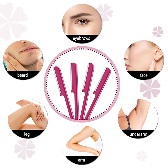 10 Pieces Women's Facial Razor Eyebrow Shaver Razor Brow Shaper Eyebrow Trimmer Dermaplaner Shaping Tool with Cover (Rose Red)