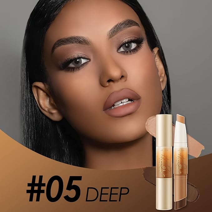 FOCALLURE 2 in 1 Cream Bronzer and Highlighter up Pen,DEEP