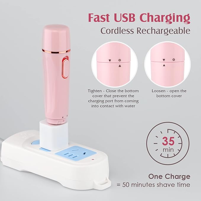 Trimmer Women, 4 in 1 Electric Razor for Women, Facial Shavers for Women, Portable Travel Womens Electric Razor for Face Beard Eyebrow Leg Arm Bikini Armpit Pubic Hair, Pink