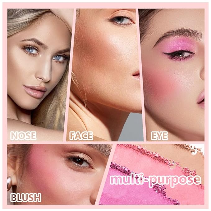 Matte Powder Blush Palette, 4 Colors Face Palette with White Highlighter, Brown Contour, Pink & Rose Pink Blush for Cheeks, Natural Lasting Makeup Palett for Women, Blus and Highlighter Pallet