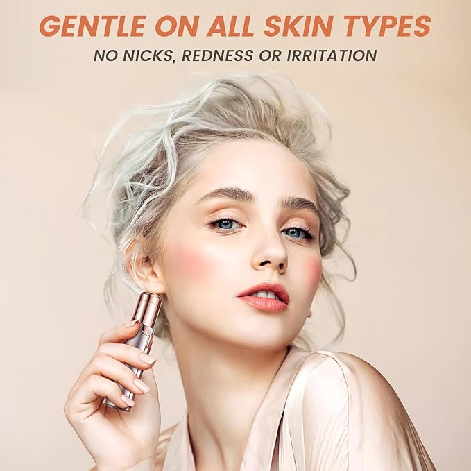 Facial Hair Remover for Women- as Seen on TV Painless Face Shaver -Mini Hair Remover, Electric Razor Shaver Portable Bikini Epilator for Lips, Chin, Armpit, Peach Fuzz, Fingers, Neck, Cheek(Champagne