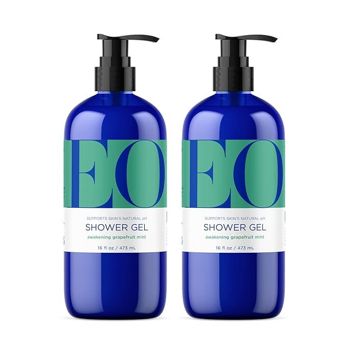 EO Shower Gel Body Wash, 16 Ounce (Pack of 2), Grapefruit and Mint, Organic Plant-Based Skin Conditioning Cleanser with Pure Essentials Oils