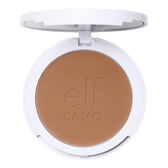 e.l.f. Camo Powder Foundation, Lightweight, Primer-Infused Buildable & Long-Lasting Medium-to-Full Coverage Foundation, Medium 375 N