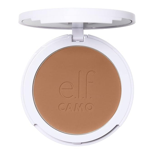 e.l.f. Camo Powder Foundation, Lightweight, Primer-Infused Buildable & Long-Lasting Medium-to-Full Coverage Foundation, Medium 375 N