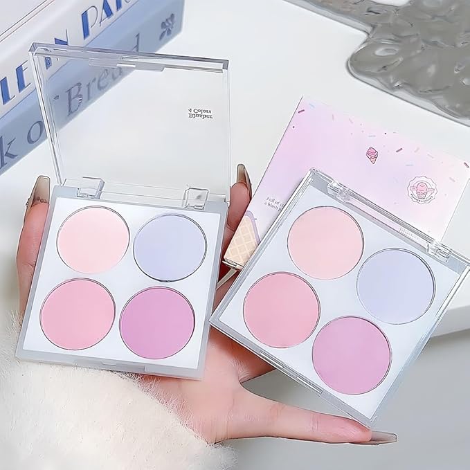 Face Blushes Quads, Matte Blush Makeup Palette, Light Pink Lavender Dark Pink and Mauve Cream Blushes Palette, Makeup for Older Women, Natural Pigmented Paleta de rubor 4 colores