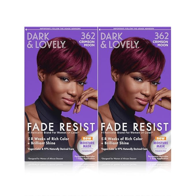 SoftSheen-Carson Dark and Lovely Fade Resist Rich Conditioning Hair Color, Permanent Hair Color, Up To 100 percent Gray Coverage, Brilliant Shine with Argan Oil and Vitamin E, Crimson, 2 Count