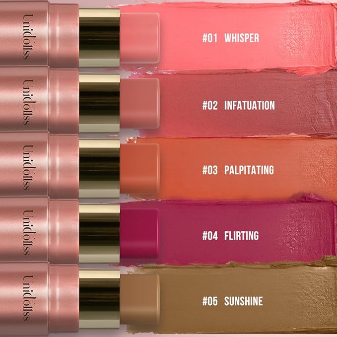 Multi-Use Makeup Cream Blush Stick, Unidollss 3-in-1 Buildable Powder Blush Stick for Cheek, Eye, and Lip, Hydrating formula, All day wear, Easy Application with Thumb Puff Included (03 PALPITATING)