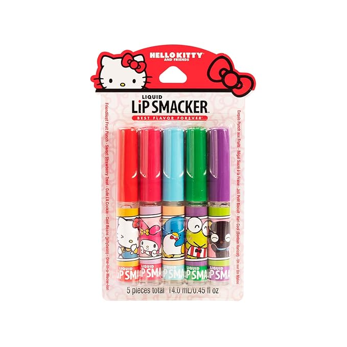 Lip Smacker Sanrio Hello Kitty and Friends Flavored Liquid Lip Gloss | Dry Lips | For Kids, Men, Women | Stocking Stuffer | Christmas Gift | Set of 5