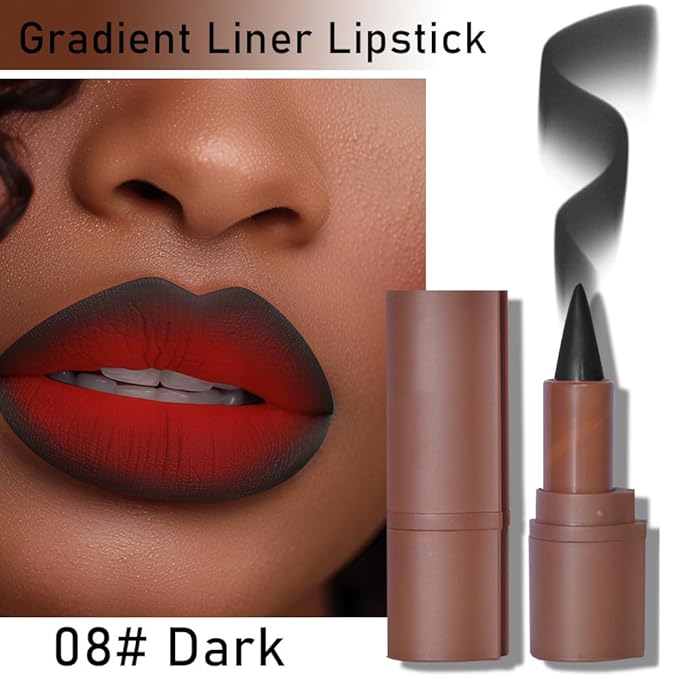 2-in-1 Gradient Lip Liner and Lipstick Lip Combo Set - Achieve Flawless Contour and Gradual Ombre Effect with Easy-to-Use Crayon Form and Cone Tip (08# Dark, 1 Count (Pack of 1))