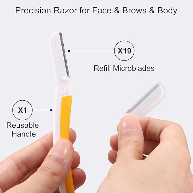 Face Razors for Women, Reusable Handle with 19 Microblades, Dermaplane Razor for Women Face, Eyebrow & Facial Razors, Peach Fuzz Remover, Gentle Exfoliating, for Sensitive Skin (Solar Veil)