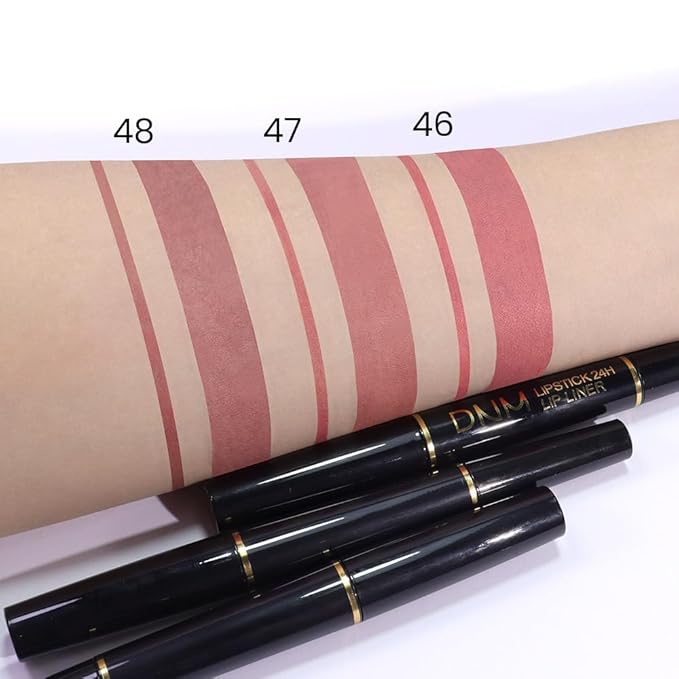 2-in-1Nude Pink Velvet Lip Liner & Lipstick Set Kit for Women, Matte Lips Kit with Lip Liner Lip Stains Long Lasting Waterproof 24 Hour Lipstick and Lip Liners Combo Lipliners Pencil Set 46
