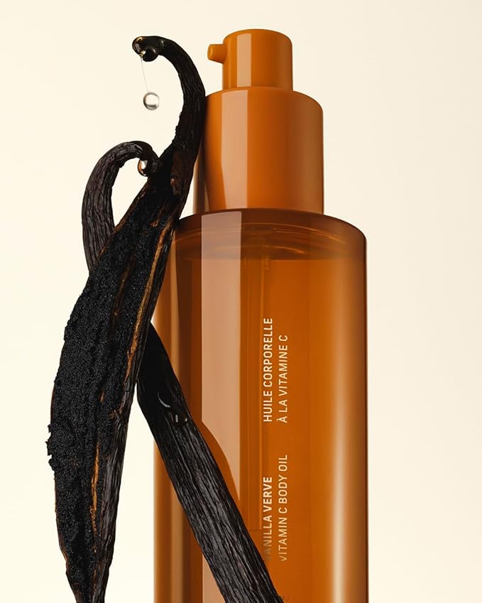 Vitamin C Body Oil for Women and Men. Moisturizing Vanilla Verve Scented Body Serum for Glowing Skin. Nourishing, Hydrating After-Shower and Bath Skin Care Moisturizer, 4.2 Fl Oz