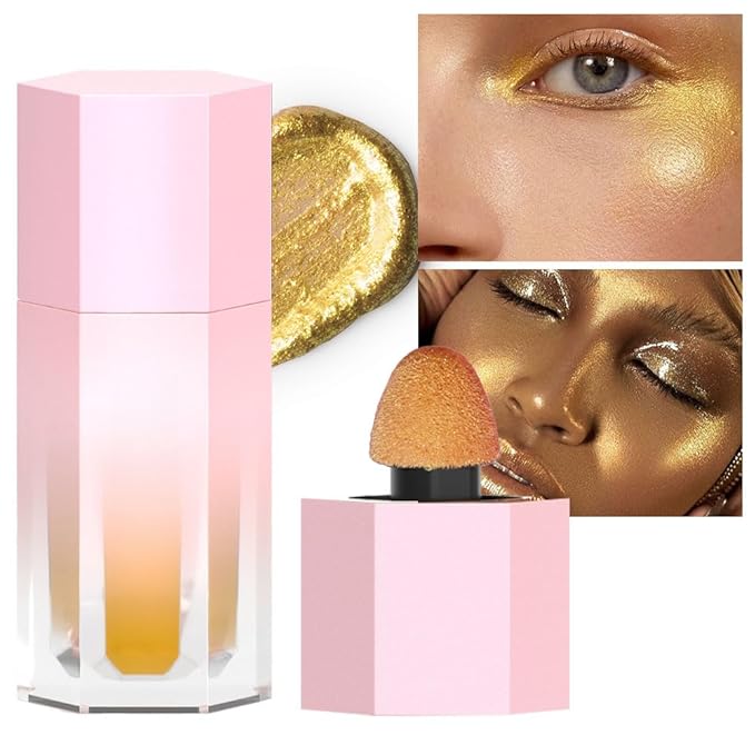 evpct Gold Highlighter Makeup Liquid, Gold Glitter Iridescent Stick Illuminators