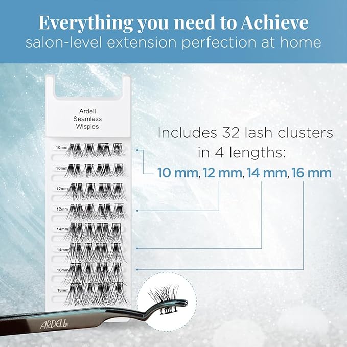 Ardell Seamless Extensions Refill Kit, Wispies, 32 Assorted Lengths, Customizable DIY Underlash Clusters for Natural Volume & Length, Knotless Design