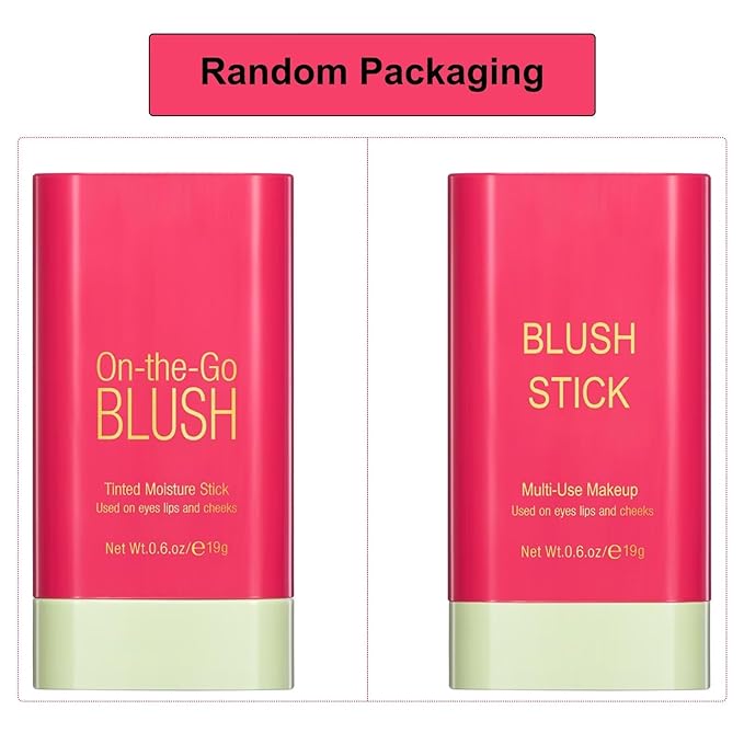 Multi-Use Makeup Blush Stick,Beauty Solid Moisturizer Stick,Waterproof Natural Cheek(2#Hot Red)