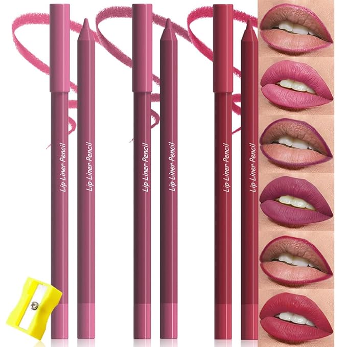 evpct 3Pcs Rose Maroon Plum Red Matte Long Lasting Wear Lip Liner Pencils Makeup Set for Shaping & Sculpting Lips, No Transfer Waterproof Pigmented Lip Liner Crayon lipliners Lipstick Pencil 11+20+23