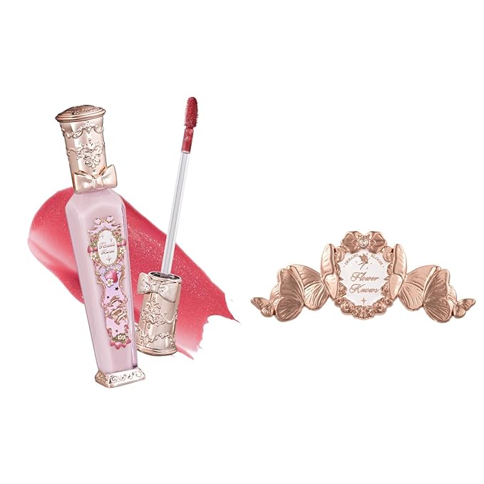 Flower Knows Violet Strawberry Rococo Glitter Lip Gloss G02 Rasberry Booze + Midsummer Fairytales Decorate Hair Clip Golden Butterflies