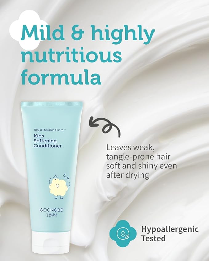 Kids' Softening Hair Conditioner - Korean Kids Glossy Hair Conditioner for Weak, Frizzy and Tangle Prone Hair - Silicone-Free Formula - Allergen Free Scent, 6.76oz.