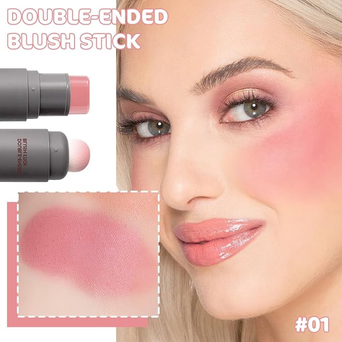Cream to Powder Blush Stick, High Impact Color, Moisturizing Face Makeup (01#, 1 Count (Pack of 1))