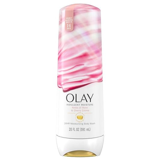 Olay Body Wash for Women, Indulgent Moisture, 24hr Moisturizing & Nourishing Formula, Infused with Vitamin B3 Complex, Luxurious Fragrances, Rose & Cherry Creme Scent, 20 fl oz