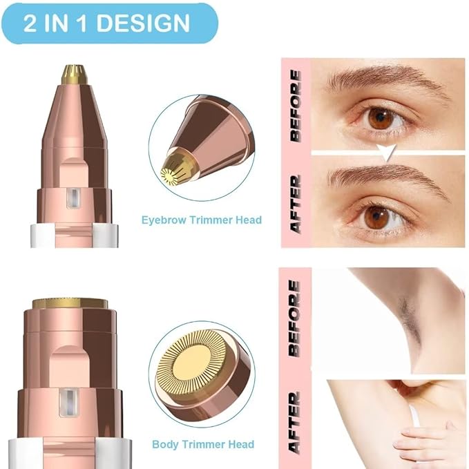 Eyebrow Razor,Facial Hair Removal for Women, (USB Rechargeable), 2 in 1 Eyebrow Trimmer and 100% Painless Hair Remover with Light for Nose, Lips, Face, Body