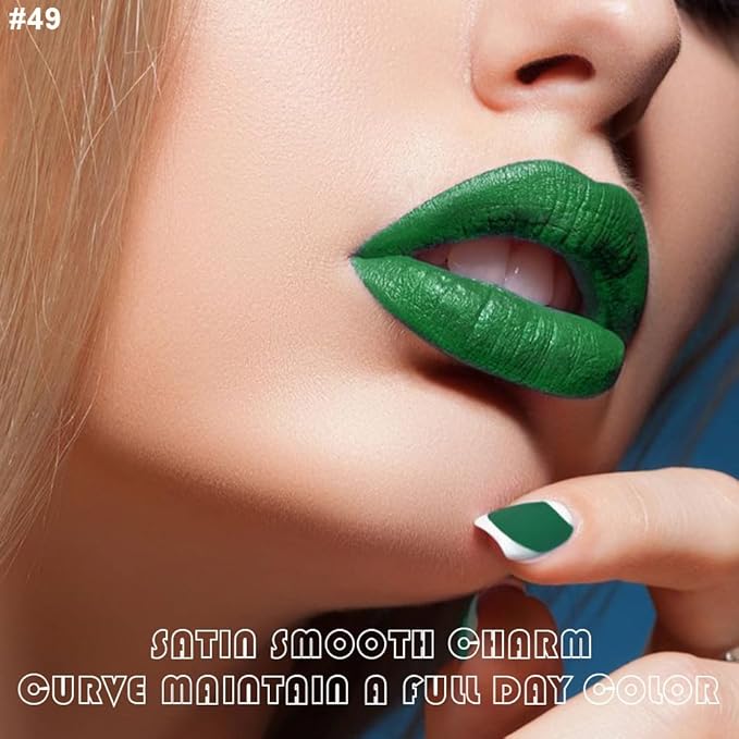 evpct 2Pcs Light Festival Green Matte Liquid Lipstick Lip Gloss Stain and Retractable Lip Liner Makeup Set for Women Long Lasting Waterproof 24 Hours Lipstick labial mate larga duracion 24 49#