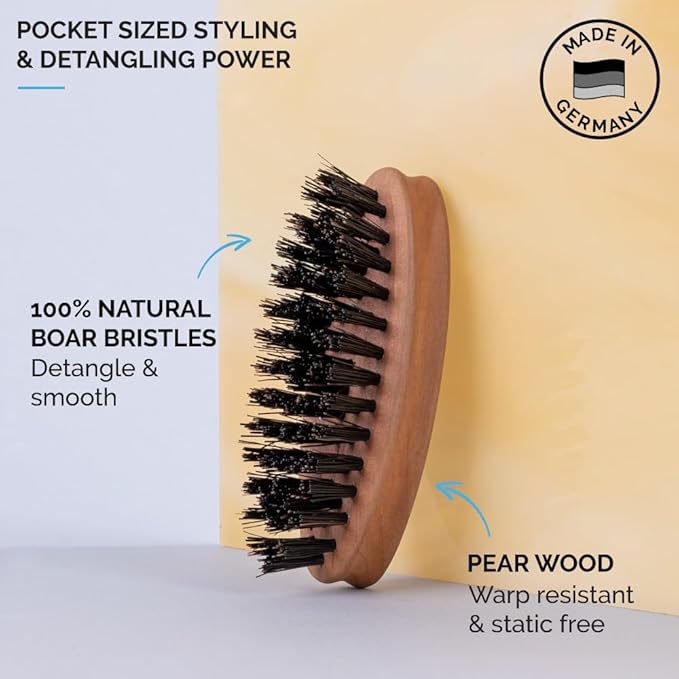 ZEUS Pocket Beard & Mustache Brush for Men, Travel Size Beard Brush, Soft Boar Bristles (Made in Germany) N92