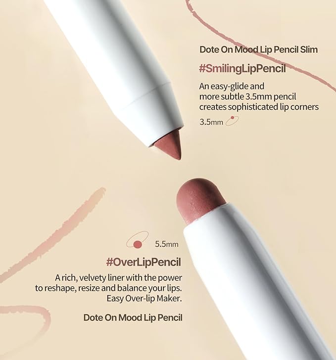 Heart Percent Dote On Mood Lip Pencil Slim, Defines and Fills Creamy Lip Liner Retractable Lipstick Pencil with Built-In Sharpener, #03. Oat Beige