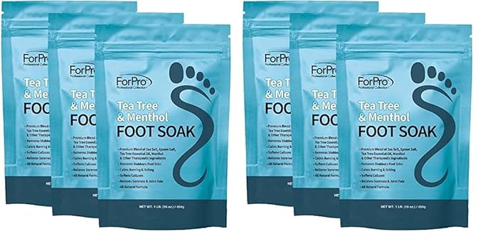 ForPro Tea Tree Oil & Menthol Foot Soak with Sea & Epsom Salt for Toenail Athletes Foot, Stubborn Foot Odor Scent, Softens Calluses & Soothes Sore Tired Feet - 48 Ounces (3 1-lb Packs) (Pack of 2)