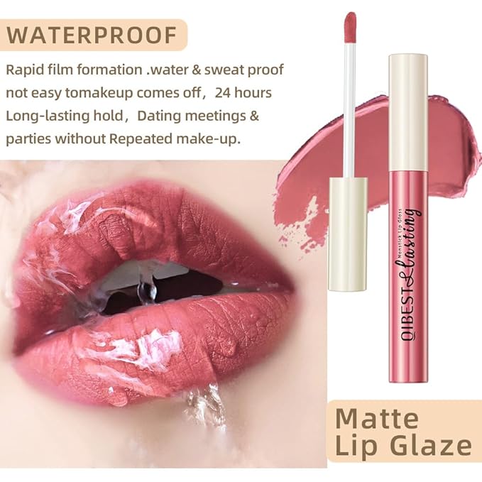 QiBest 12Pcs Velvet Matte Liquid Lipstick Makeup Sets for Women & Teens Gift, Waterproof Long Wear 24 Hours Nudes Burgundy Red Brown Lip Stain Kits, Non-Stick Cup Mate 24 Horas Lip Gloss Holiday Set