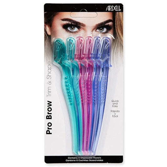 Ardell Pro Brow for Trim & Shape, Eyebrow Razor Trimmer, and Shaper with Cover, Facial Hair Removal for Women, Dermaplaning Shaver - 6 counts in 1 pack