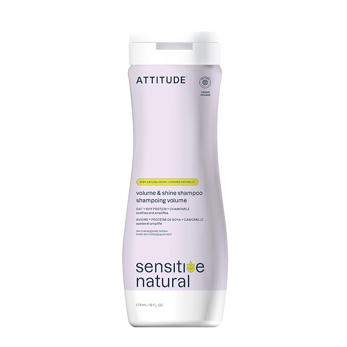 ATTITUDE Hair Shampoo for Sensitive Dry Scalp, EWG Verified, Soothing Oat, For Thin Hair, Naturally Derived Ingredients, Vegan and Plant-Based, Volume and Shine, Chamomile, 16 Fl Oz