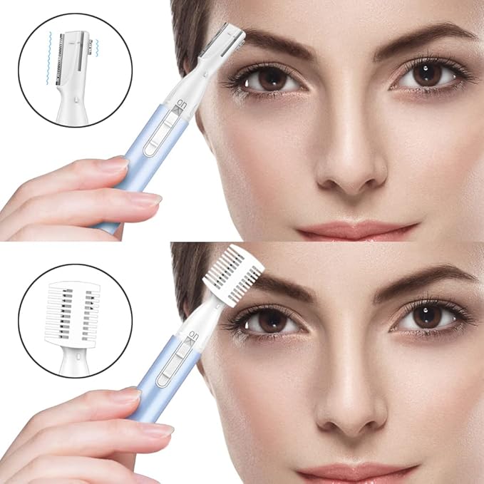 Eyebrow Trimmer, Precision Electric Eyebrow Razor for Women Battery-Operated Facial Hair Remover with Comb No Pulling Sensation Painless for Face Chin Neck, Upper-Lip, Peach-Fuzz