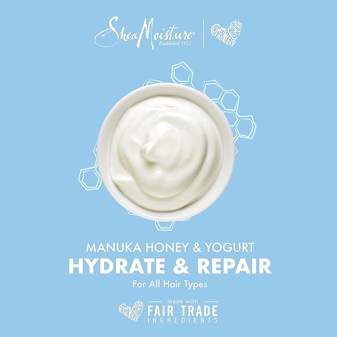 SheaMoisture Hair Mask - Manuka Honey & Yogurt, Hydrate + Repair Protein Power Treatment, Hair Treatment for Dry, Damaged Hair Care with Organic Shea Butter & Castor Oil for Hair, 8 Oz (Pack of 2)