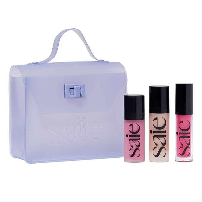 Saie SaieGlow Starter Kit - Hydrating + Highlighting Makeup Kit with Glowy Super Gel in Roseglow, Dew Blush in Baby, and Glossybounce Lip Gloss in Play (3 Count)