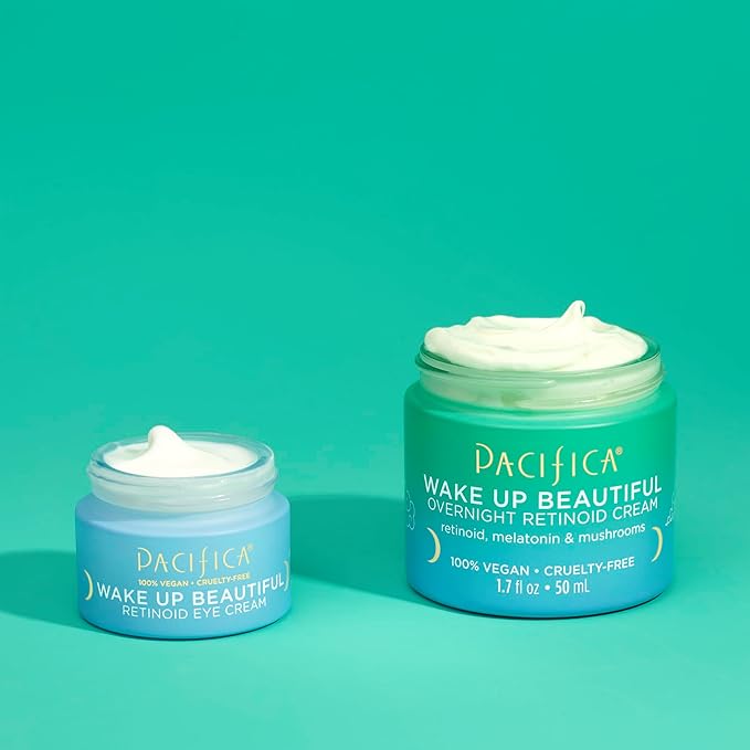 Pacifica Beauty Wake Up Beautiful Retinoid Eye Cream & Overnight Retinoid Cream Set, Skincare, Moisturizer, Face Cream, For Dry, Aging, Sensitive Skin, Vegan, 0.5 fl oz and 1.7 fl oz (Set of 2)