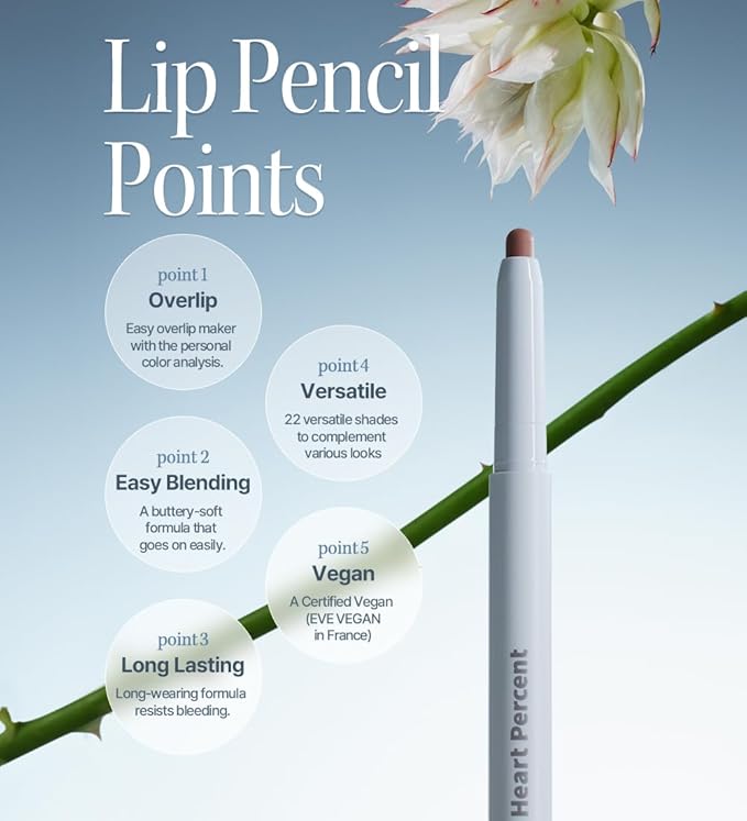 Heart Percent Dote On Mood Lip Pencil, Long-Lasting Creamy Lip Crayon Smooth Color Liner Retractable Lipstick Pencil 0.8g, 18. Fig Rose