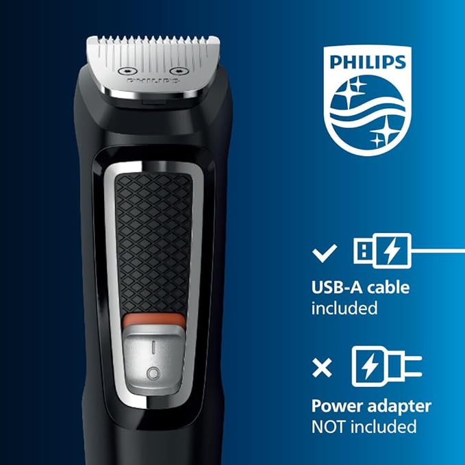 Philips Norelco Multigroom 3000 Series, All-in-One Trimmer, Beard Trimmer and Hair Clipper, 15-Piece Men's Grooming Kit for Head, Beard, Face, Nose, Ears, No Blade Oil Needed, Soft Pouch, MG3770/40