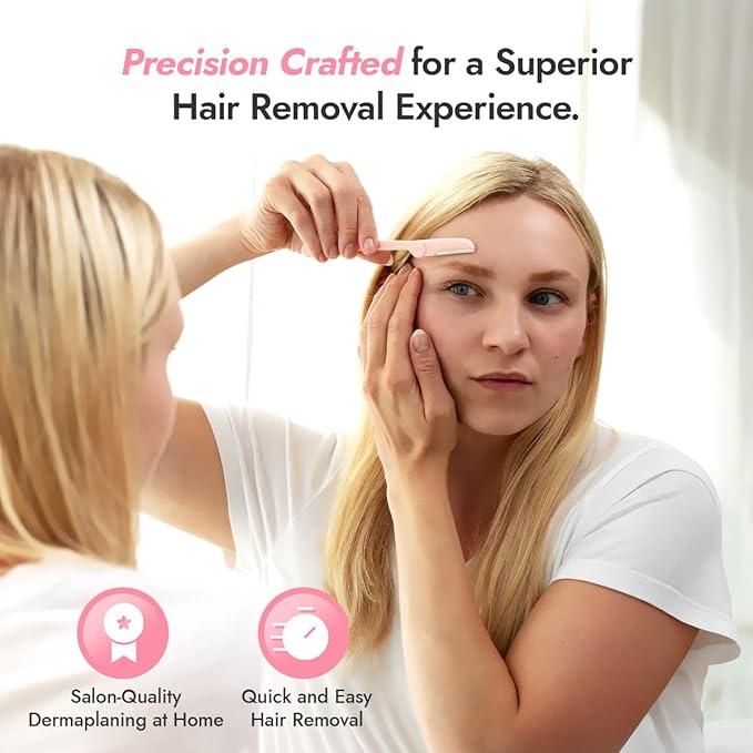 Dermaplaning Tool - Foldable Facial Razor for Women and Men, (3ct) | Womens Facial Peach Fuzz Remover & Eyebrow Trimmer, Dermaplaning Razor, Face Razors for Women, 3 pc (Pink)