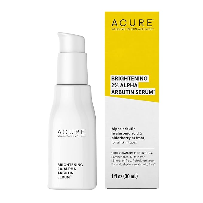 Acure Brightening 2% Alpha Arbutin Serum - Brighter Skin, Improve Dark Spots & Uneven Tone - 100% Vegan with Alpha Arbutin, Hyaluronic Acid & Elderberry Extract - Skincare For All Skin Types - 1 Fl Oz