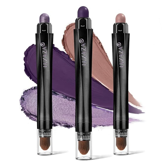 3PCS Cream Eyeshadow Stick Set,Pro Longwear Purple Eye Shadow Sticks Pencil Crayon-Grape Glam